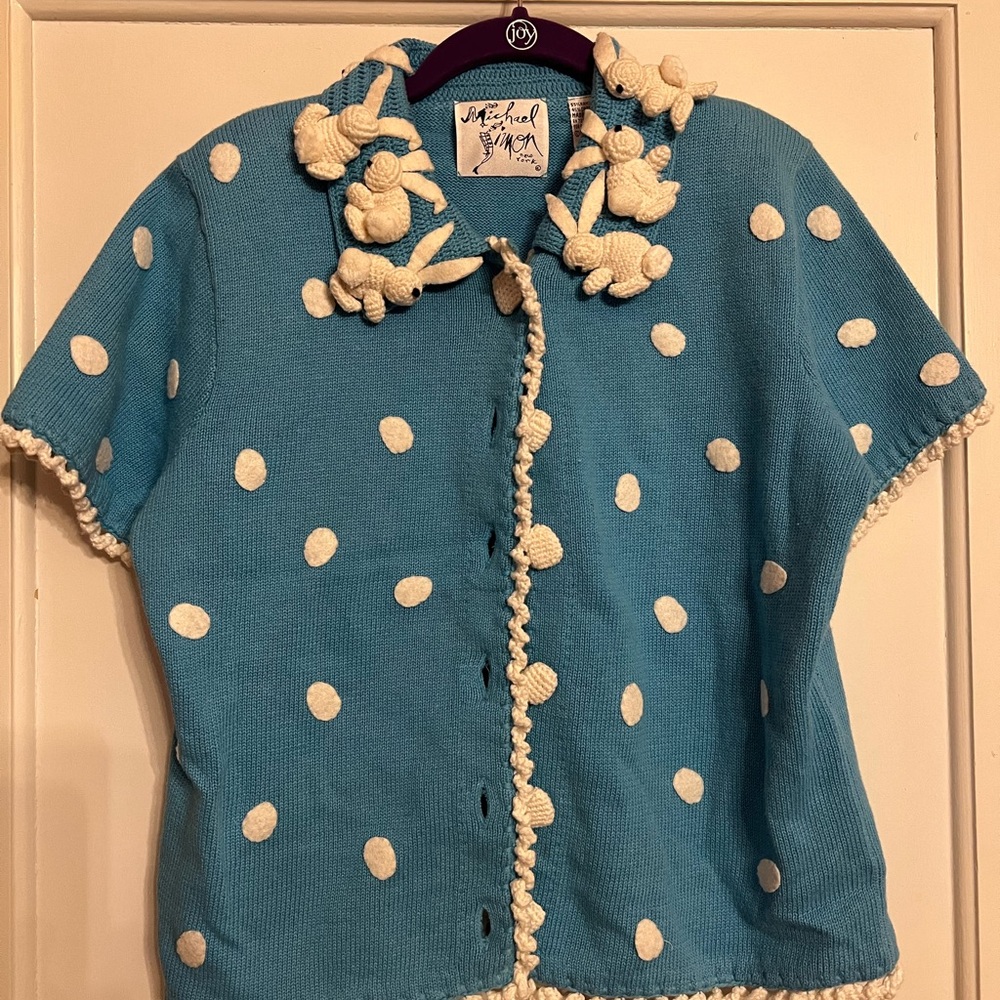 Michael Simon Blue Cardigan with White Accents